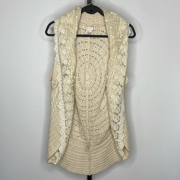 Flying Tomato Lace Sweater Vest Cardigan Ivory Women's Sleeveless Size Small - Picture 2 of 12